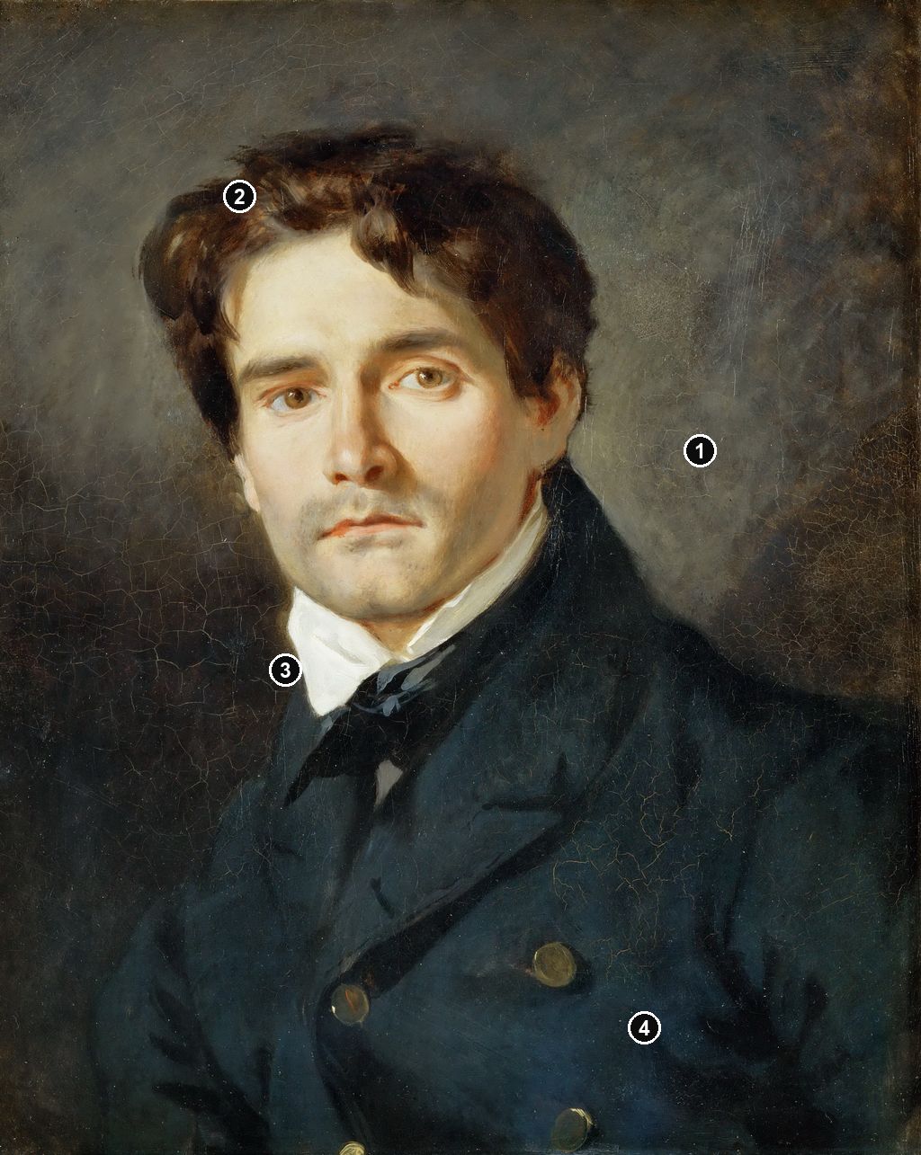 Annotated details from Léon Riesener by Eugène Delacroix